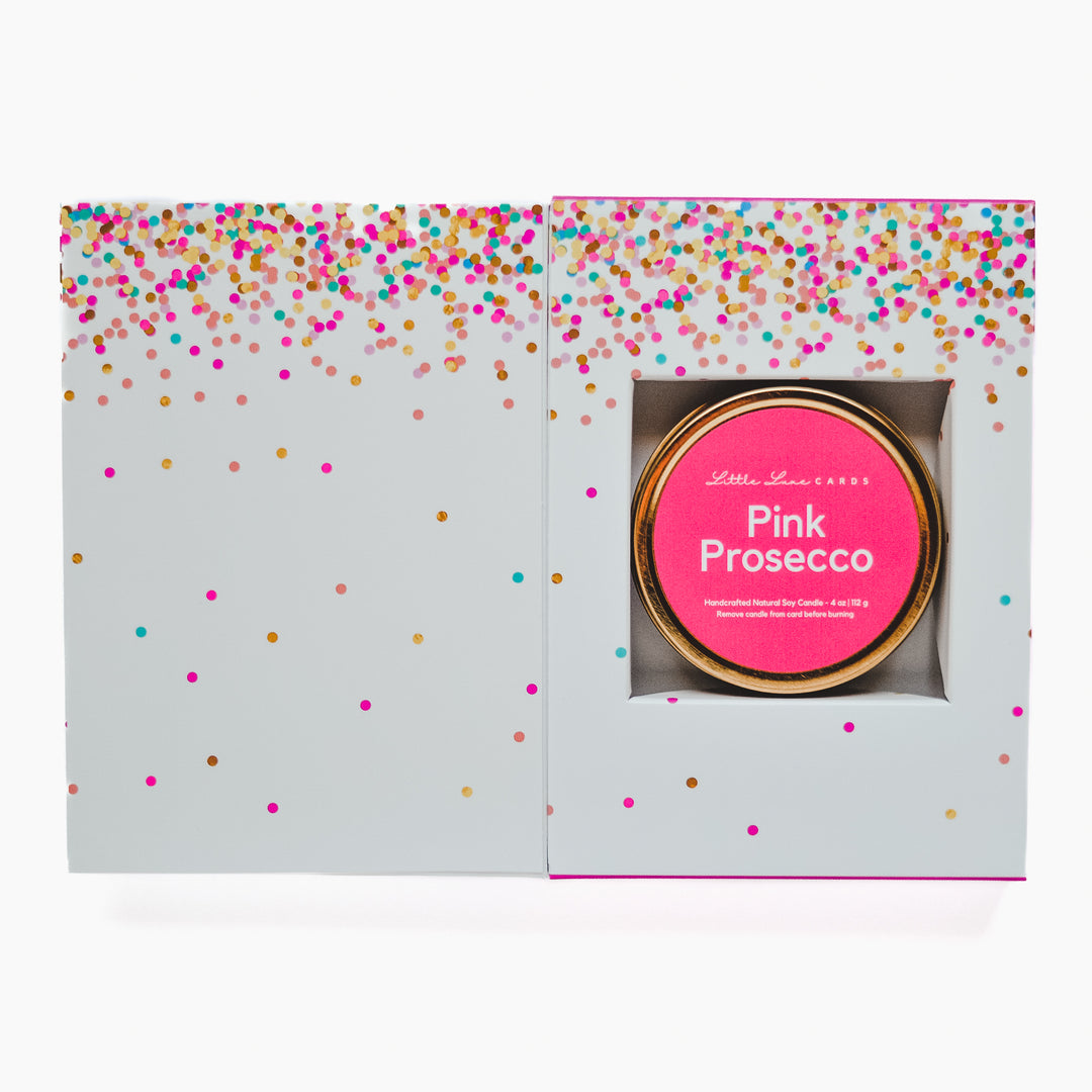 Confetti Celebration Card with Pink Prosecco Candle Inside