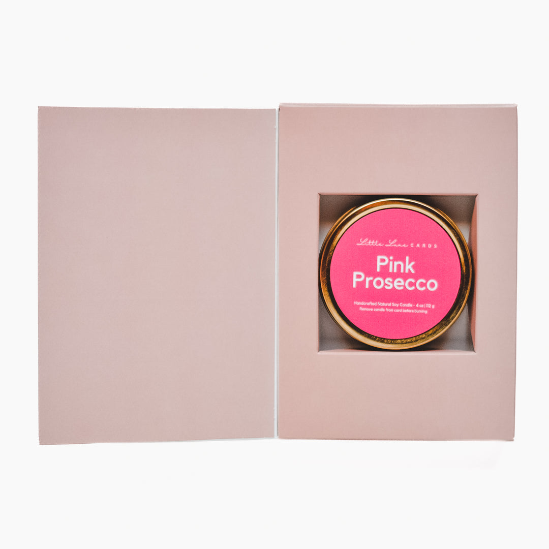 Cheers Celebration Card with Pink Prosecco Candle Inside