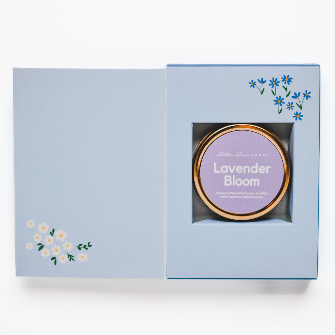 Blue Floral Card with Lavender Bloom Candle Inside