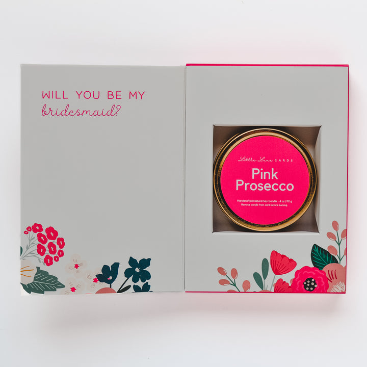 Bridesmaid Proposal Card with Pink Prosecco Candle Inside