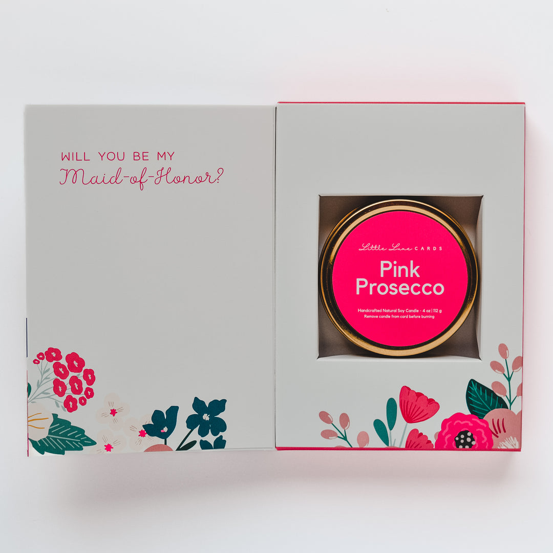 Maid of Honor Proposal Card with Pink Prosecco Candle Inside