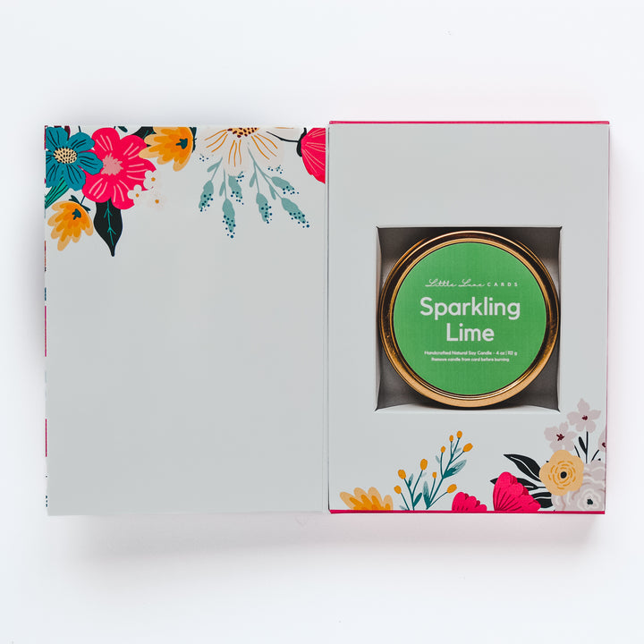 Coral Floral Card with Sparkling Lime Candle Inside