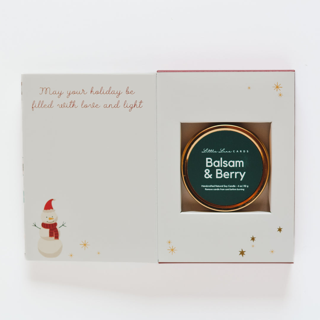Snowman Christmas Card with Balsam & Berry Candle Inside