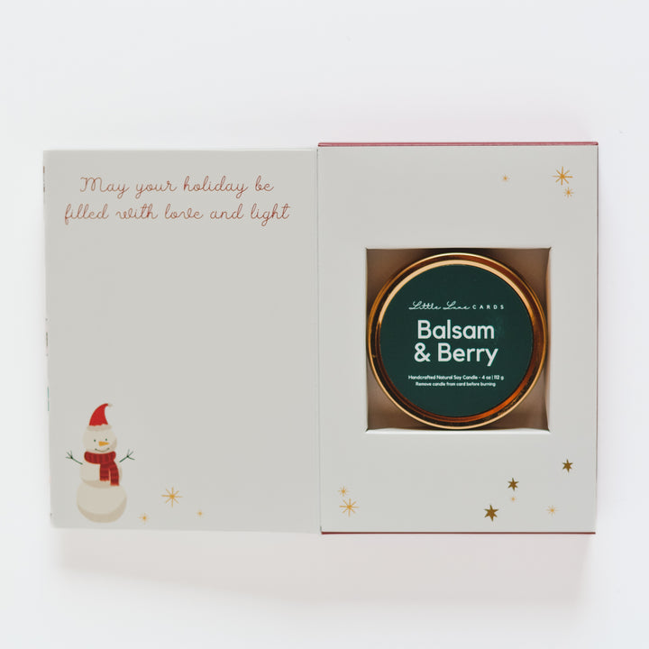 Snowman Christmas Card with Balsam & Berry Candle Inside