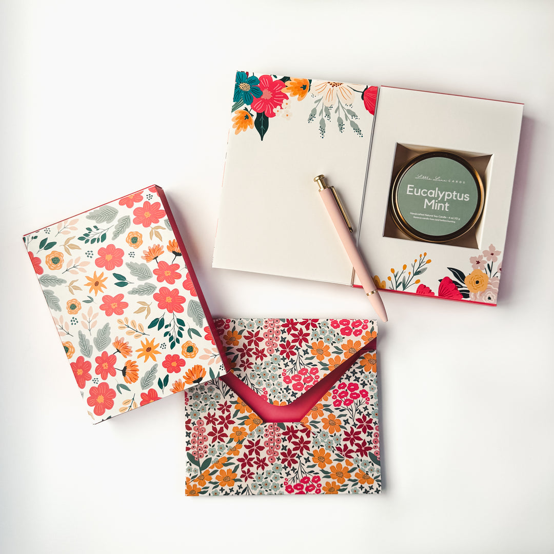 Coral Floral Card with Scented Candle Inside