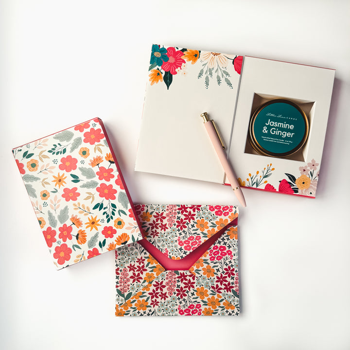 Coral Floral Card with Scented Candle Inside