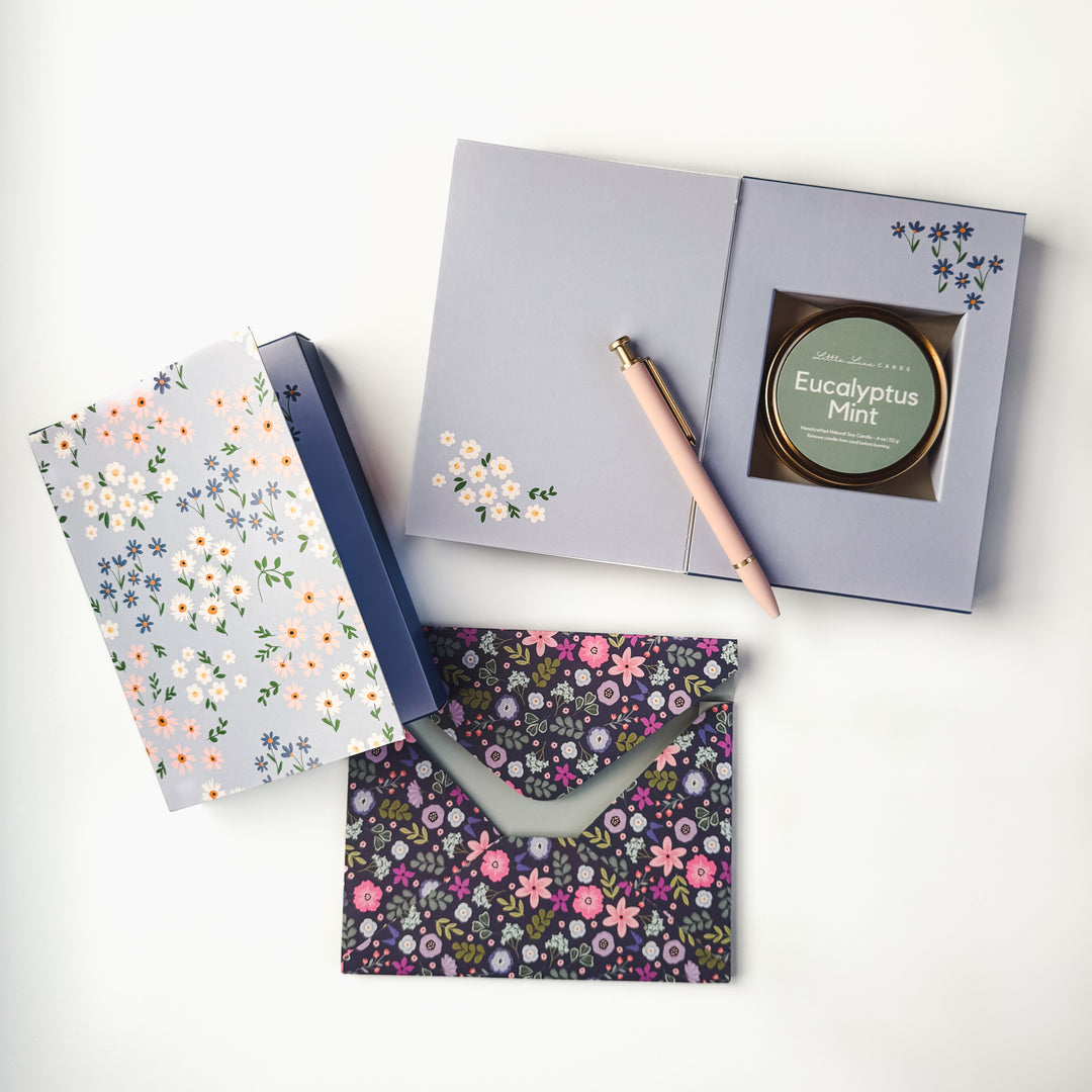 Blue Floral Card with Scented Candle Inside