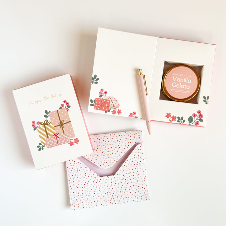 Presents Birthday Greeting Card with Scented Candle Inside