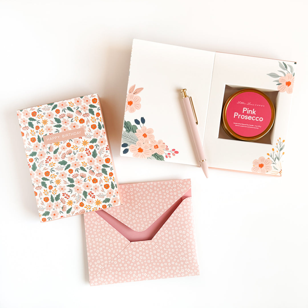 Floral Birthday Greeting Card with Scented Candle Inside